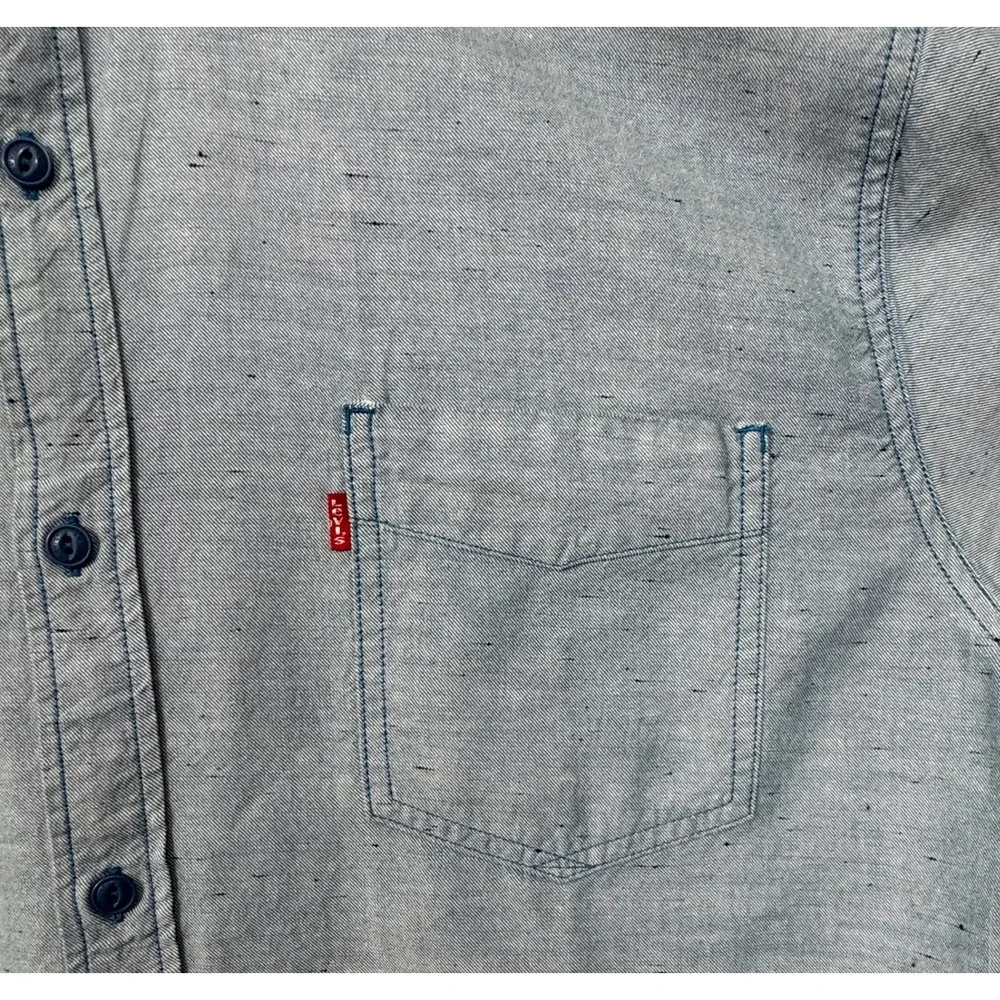 Levi's VintageButton Down ShirtMen XL Blue Short Sleeve Speckled‎ Snaps